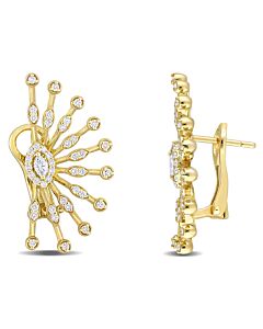 AMOUR 3/4CT TDW Marquise and Round-shaped Diamonds Semi-sunburst Leverback Earrings In 14K Yellow Gold