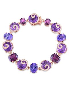 AMOUR 3/4 CT TW Diamond and 41 5/8 CT TGW Amethyst, Rhodolite and Tanzanite Link Scroll Bracelet In 14K Rose Gold