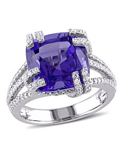 Amour 3/4 CT TW Diamond and 7 1/6 CT TGW Tanzanite Cocktail Split Shank Ring in 14k White Gold