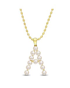 AMOUR 3.5-4mm Freshwater Cultured Pearl Initial Pendant with Chain In Yellow Plated Sterling Silver