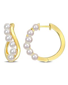 AMOUR 3.5-4mm Freshwater Cultured Pearl Hoop Earrings In Yellow Plated Sterling Silver