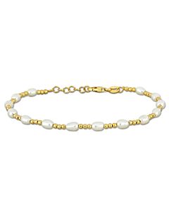 Amour 3.5-5 MM Cultured Freshwater Pearl and Bead Station Bracelet in Yellow Plated Sterling Silver