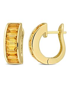 AMOUR 3 5/8 CT TGW Citrine Hoop Earrings In Yellow Plated Sterling Silver