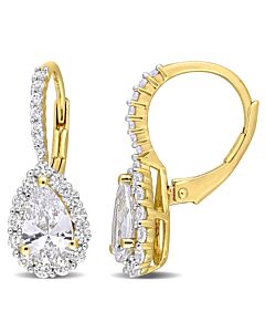 AMOUR 3 5/8 CT TGW Created White Sapphire Teardrop Leverback Earrings In Yellow Plated Sterling Silver