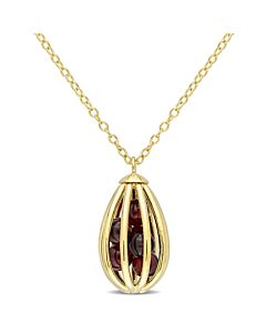 AMOUR 3 5/8 CT TGW Garnet Cage Pendant with Chain In Yellow Plated Sterling Silver