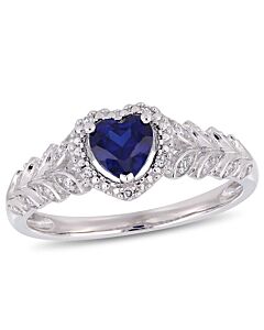 Amour 3/5 CT TGW Created Blue Sapphire and Diamond Halo Heart Ring in 10k White Gold JMS005026