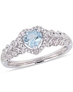 Amour 3/5 CT TGW Sky-Blue Topaz and Diamond Halo Heart Ring in 10k White Gold JMS005030
