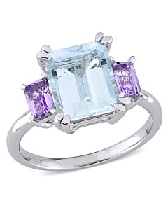 Amour 3.68 CT TGW Ice Aquamarine and Rose de France 3-Stone Ring in Sterling Silver