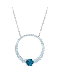 AMOUR 3 7/8 CT TGW Sky Blue Topaz and London Blue Topaz Graduated Open Circle Pendant with Chain In Sterling Silver
