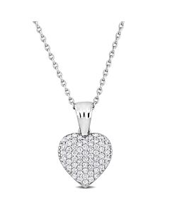 AMOUR 3/8CT TDW Diamond Clustered Heart Drop Necklace In 14K White Gold - 16.5 In.