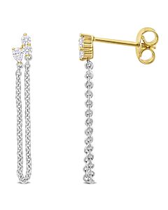 AMOUR 3/8CT TDW Pear and Round-shaped Diamonds Chain Loop Drop Earrings In 14K 2-Tone White and Yellow Gold