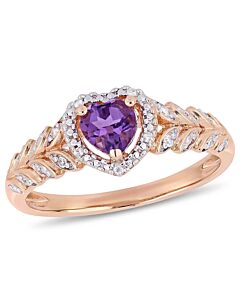 Amour 3/8 CT TGW Heart Shaped Amethyst and Diamond Halo Heart Shaped Ring in 10k Rose Gold JMS005025
