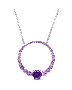 AMOUR 3 CT TGW African Amethyst Circle Of Life Pendant with Chain In Sterling Silver
