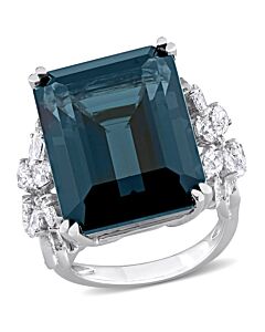 Amour 31 CT TGW Octagon London Blue Topaz and 1 3/4 CT TDW Diamond Cocktail Ring in 14k White Gold