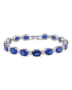 AMOUR 32 CT TGW Oval Created Blue and White Sapphire Bracelet In Sterling Silver
