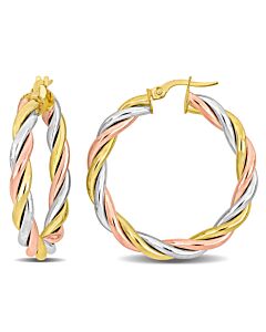 Amour 33.5mm Twisted Hoop Earrings in 14k Tri-Color Gold