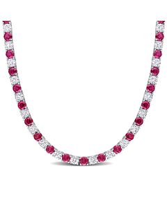 AMOUR 33 CT TGW Created Ruby and Created White Sapphire Tennis Necklace In Sterling Silver