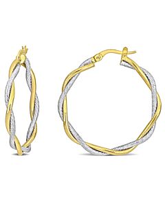 AMOUR 33mm Twisted Hoop Earrings In 10K Two-Tone Yellow and White