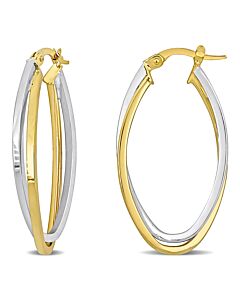 AMOUR 34mm Crossover Oval Hoop Earrings In 2-Tone Yellow and White 10K Gold