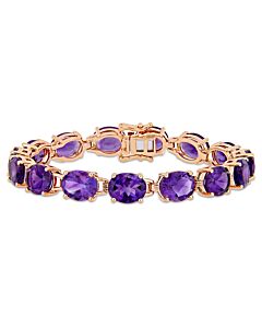 Amour 36 CT TGW Oval-Cut Africa-Amethyst Tennis Bracelet in Rose Gold Plated Sterling Silver JMS005257