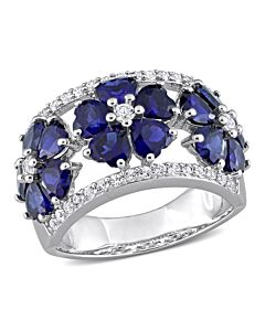 Amour 4 1/2 CT TGW Created Blue Sapphire Created White Sapphire Fashion Ring Silver