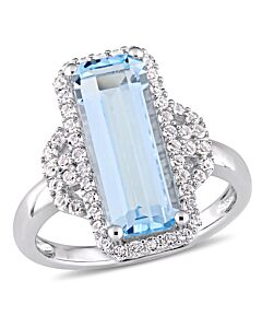 Amour 4 1/4 CT TGW Sky Blue Topaz and White Topaz Cocktail Ring in Sterling Silver
