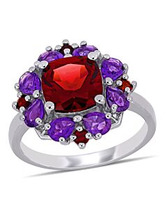 Amour 4 2/5 CT TGW Garnet and Amethyst-Africa Cocktail Ring in Sterling Silver