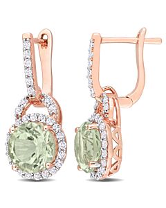 AMOUR 4 3/8CT TGW Green Quartz and White Topaz Halo Charm Earrings In Rose Plated Sterling Silver