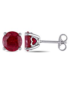 AMOUR 4 4/5 CT TGW Created Ruby Stud Earrings In Sterling Silver