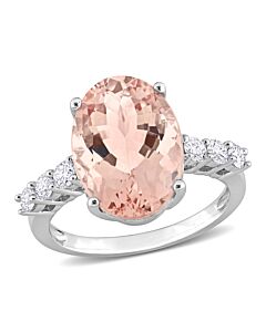 Amour 4 4/5 CT TGW Oval Shape Morganite and 2/5 CT TW Diamond Cocktail Ring in 14k Rose Gold