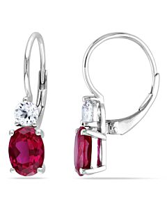 AMOUR 4 5/8 CT TGW Created Ruby and White Sapphire Leverback Earrings In Sterling Silver