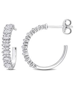 AMOUR 5/8 CT TDW Parallel Baguette-cut and Diamond Open Hoop Earrings In 14K White Gold 3.4mm