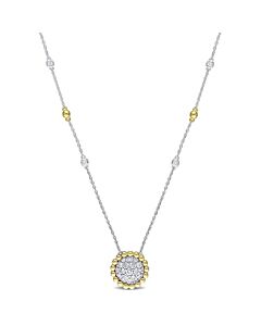 AMOUR 4/5CT TDW Diamond Cluster Halo Station Necklace In 14K 2-Tone White and Yellow Gold - 18.5 In.