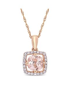 AMOUR Morganite and 1/10 CT TW Diamond Floating Halo Necklace In 10K Rose Gold