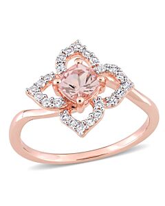 Amour 4/5 CT TGW Morganite and White Topaz Floral Ring in Rose Plated Sterling Silver