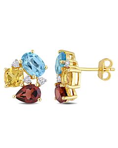 AMOUR 4 7/8 CT TGW Multi-color Gemstone Stud Earrings In Yellow Plated Sterling Silver