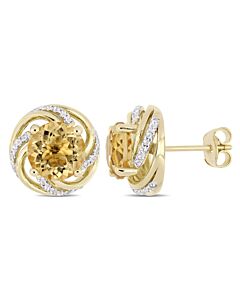 Amour 4 CT TGW Citrine And White Topaz Swirl Stud Earrings In Yellow Plated Sterling Silver