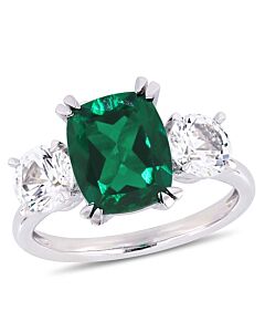 Amour 4 CT TGW Cushion-Cut Created Emerald and Created White Sapphire Three-Stone Ring in 10k White Gold JMS005046