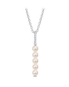 AMOUR 5.5-6mm Freshwater Cultured Pearl and 1/5 CT TGW White Topaz Drop Pendant with Chain In Sterling Silver