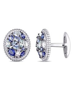 Amour 5 5/8 CT TGW Blue Sapphire and White Sapphire Clustered Halo Cufflinks in Sterling Silver