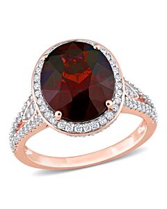 Amour 5 5/8 CT TGW Garnet and 3/4 CT TW Diamond Oval Halo Cocktail Ring in 14k Rose Gold