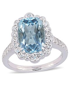 Amour 5 7/8 CT TGW Sky Blue Topaz and White Topaz Cocktail Ring in Sterling Silver