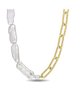 AMOUR 5-7 Mm Cultured Freshwater Keshi Pearl and 7 Mm Link Chain Necklace In 18k Gold Plated Sterling Silver