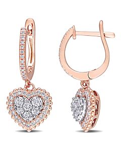 AMOUR 5/8 CT TDW Diamond Heart Leverback Earrings In 14K Rose Gold