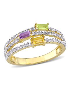 Amour 5/8 CT TGW Citrine Peridot Amethyst and White Topaz Spilt Shank Ring in Yellow Plated Sterling Silver
