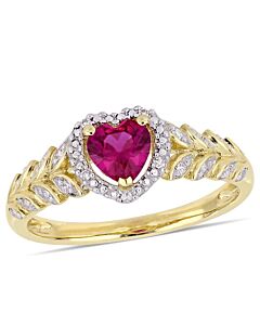 Amour 5/8 CT TGW Created Ruby and Diamond Halo Heart Ring in 10k Yellow Gold JMS005023