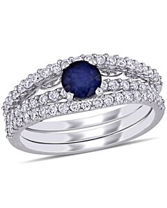 Amour 5/8 CT TGW Diffused Sapphire and 5/8 CT TW Diamond Bridal set Ring in 14k White Gold