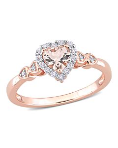 Amour 5/8 CT TGW Morganite White Topaz and Diamond Accent Heart Ring in Rose Plated Sterling Silver