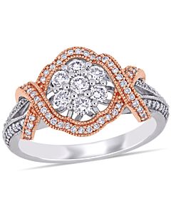 Amour 5/8 CT TW Diamond Floral Twist Ring in 10k White and Rose Gold