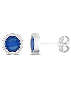Amour 5 / 8Ct Tgw Blue Agate Round Stud Earrings In Sterling Silver